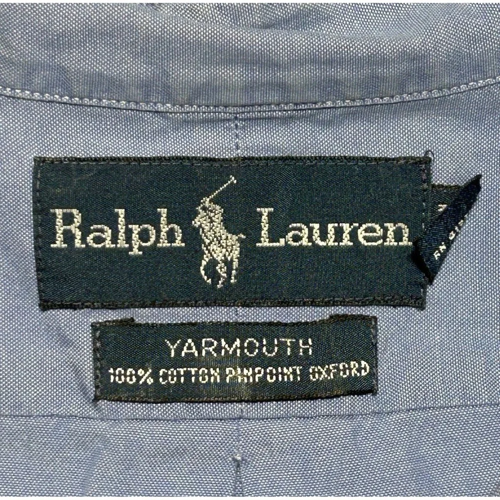 Ralph Lauren Yarmouth Cotton Oxford Blue Classic Mens Long Sleeve 17 34/35 Polo